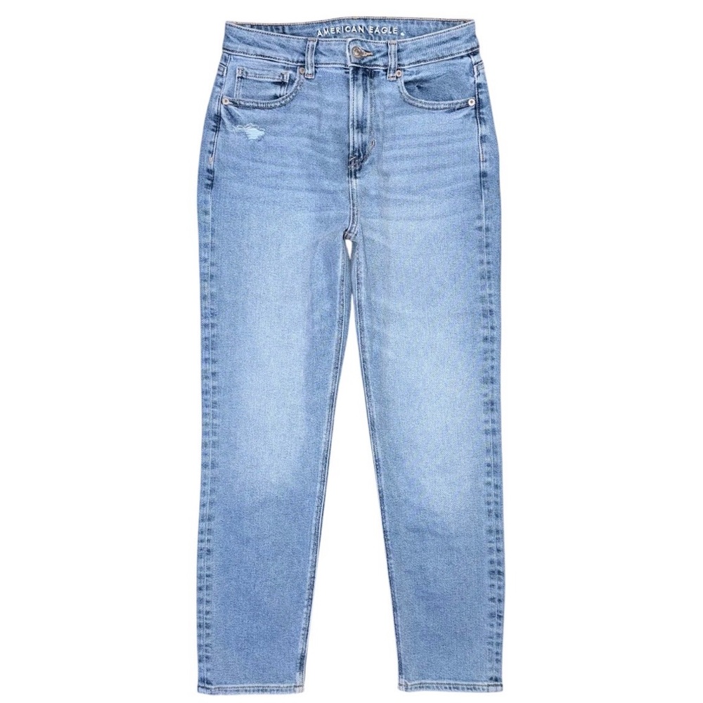 NWT American Eagle Stretch Mom Jeans Size 4 High Rise Medium Wash Distressed